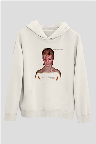David Bowie Baskılı Unisex Beyaz Hoodie