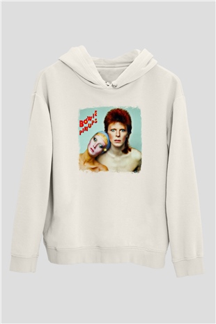 David Bowie Baskılı Unisex Beyaz Hoodie