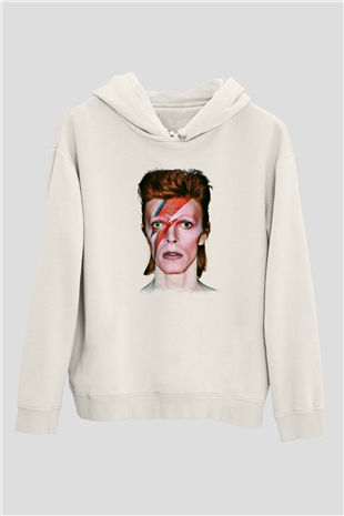 David Bowie Baskılı Unisex Beyaz Hoodie