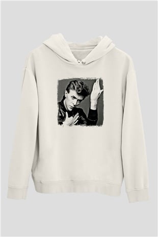 David Bowie Baskılı Unisex Beyaz Hoodie