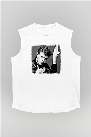 David Bowie Baskılı Unisex Beyaz Kolsuz Tişört