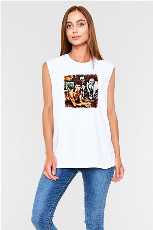 David Bowie Baskılı Unisex Beyaz Kolsuz Tişört