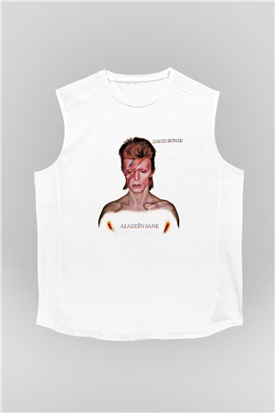 David Bowie Baskılı Unisex Beyaz Kolsuz Tişört