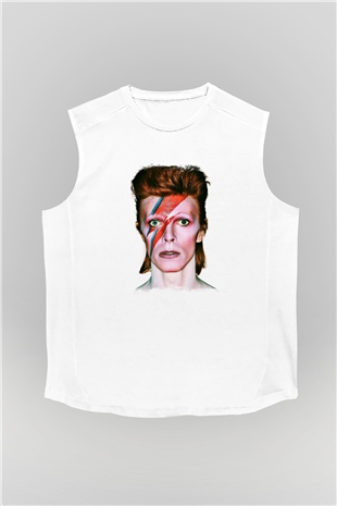 David Bowie Baskılı Unisex Beyaz Kolsuz Tişört