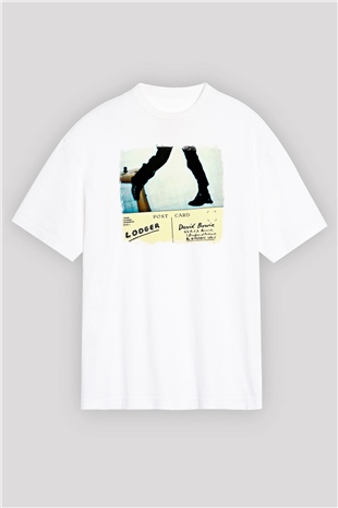 David Bowie Baskılı Unisex Beyaz Oversize Tişört