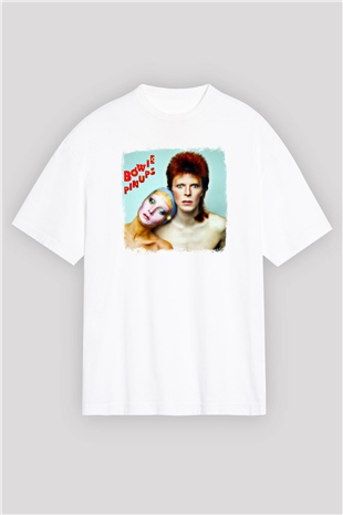 David Bowie Baskılı Unisex Beyaz Oversize Tişört