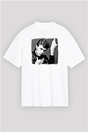 David Bowie Baskılı Unisex Beyaz Oversize Tişört
