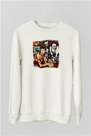 David Bowie Baskılı Unisex Beyaz Sweatshirt