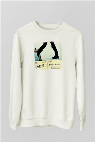 David Bowie Baskılı Unisex Beyaz Sweatshirt