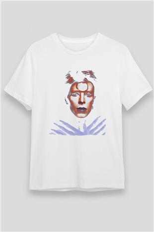 David Bowie Baskılı Unisex Beyaz Tişört - Tshirt
