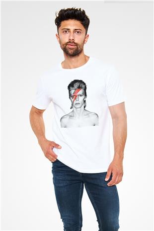David Bowie Baskılı Unisex Beyaz Tişört - Tshirt