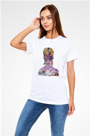 David Bowie Baskılı Unisex Beyaz Tişört - Tshirt