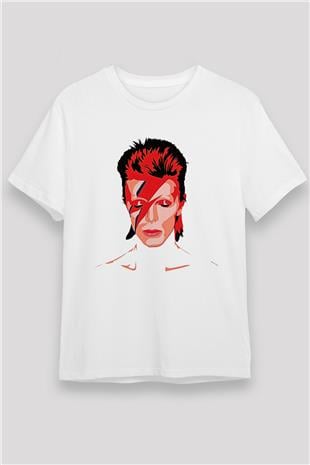 David Bowie Baskılı Unisex Beyaz Tişört - Tshirt