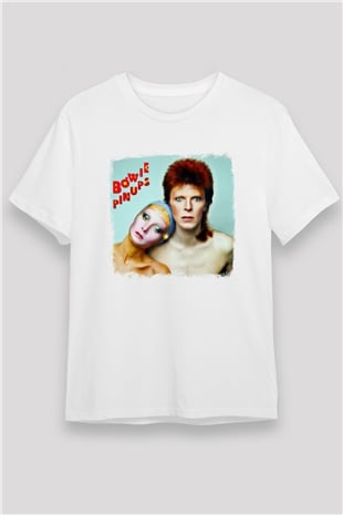 David Bowie Baskılı Unisex Beyaz Tişört
