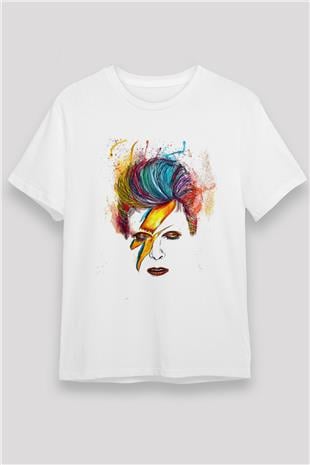 David Bowie Baskılı Unisex Beyaz Tişört - Tshirt