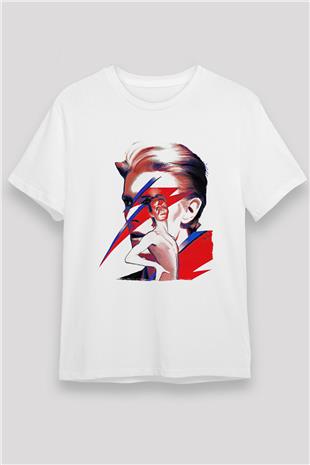 David Bowie Baskılı Unisex Beyaz Tişört - Tshirt