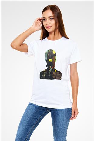 David Bowie Baskılı Unisex Beyaz Tişört - Tshirt