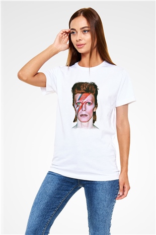David Bowie Baskılı Unisex Beyaz Tişört