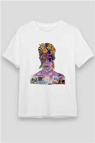 David Bowie Baskılı Unisex Beyaz Tişört - Tshirt