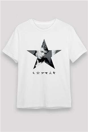 David Bowie Baskılı Unisex Beyaz Tişört - Tshirt