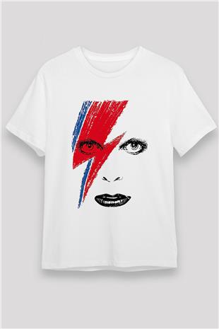 David Bowie Baskılı Unisex Beyaz Tişört - Tshirt