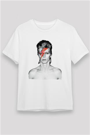 David Bowie Baskılı Unisex Beyaz Tişört - Tshirt