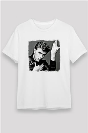 David Bowie Baskılı Unisex Beyaz Tişört