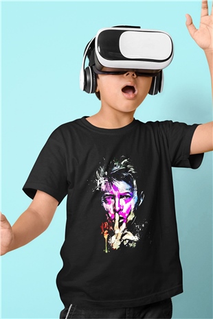 David Bowie Baskılı Unisex Siyah Çocuk Tişört - Tshirt