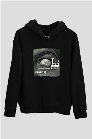 David Bowie Baskılı Unisex Siyah Hoodie