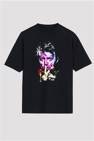 David Bowie Baskılı Unisex Siyah Oversize Tişört - Tshirt