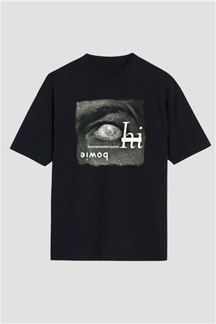 David Bowie Baskılı Unisex Siyah Oversize Tişört