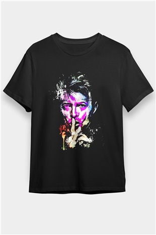 David Bowie Baskılı Unisex Siyah Tişört - Tshirt