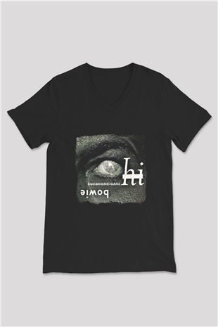 David Bowie Baskılı Unisex Siyah V Yaka Tişört