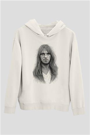 David Gilmour Baskılı Beyaz Unisex Kapüşonlu Sweatshirt