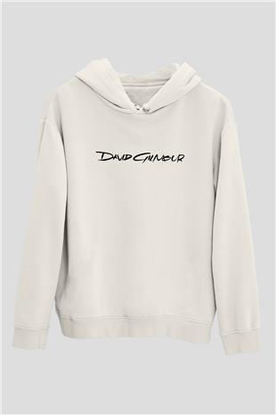 David Gilmour Baskılı Beyaz Unisex Kapüşonlu Sweatshirt
