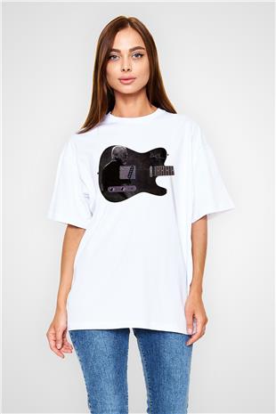 David Gilmour Baskılı Beyaz Unisex Oversize Tişört - Tshirt