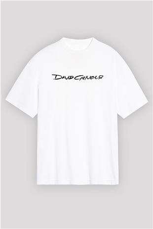 David Gilmour Baskılı Beyaz Unisex Oversize Tişört - Tshirt