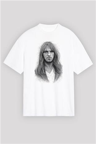 David Gilmour Baskılı Beyaz Unisex Oversize Tişört - Tshirt
