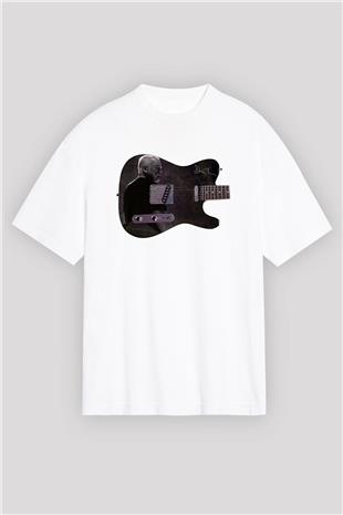 David Gilmour Baskılı Beyaz Unisex Oversize Tişört - Tshirt