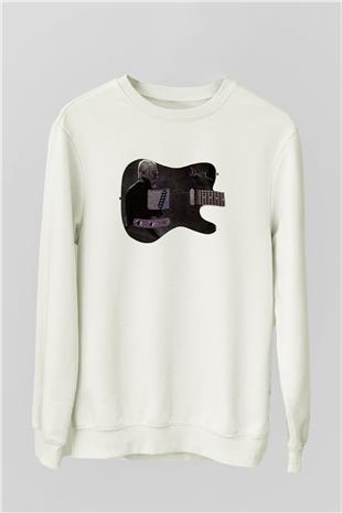 David Gilmour Baskılı Beyaz Unisex Sweatshirt