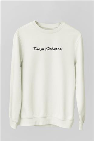 David Gilmour Baskılı Beyaz Unisex Sweatshirt
