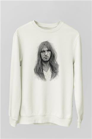 David Gilmour Baskılı Beyaz Unisex Sweatshirt