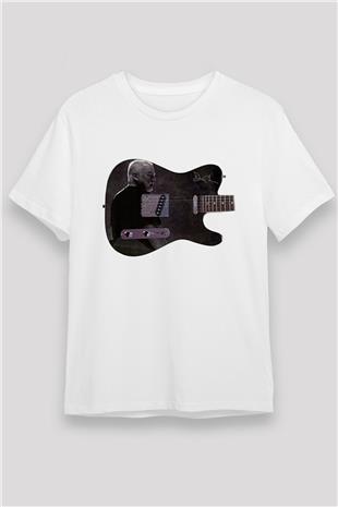 David Gilmour Baskılı Unisex Beyaz Tişört - Tshirt