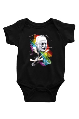 David Gilmour Baskılı Unisex Siyah Bebek Body - Zıbın