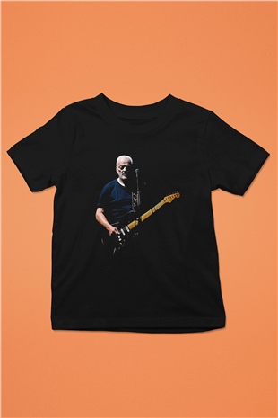 David Gilmour Baskılı Unisex Siyah Çocuk Tişört - Tshirt