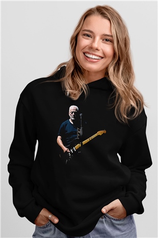 David Gilmour Baskılı Unisex Siyah Kapüşonlu Sweatshirt