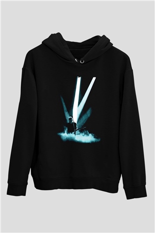 David Gilmour Baskılı Unisex Siyah Kapüşonlu Sweatshirt