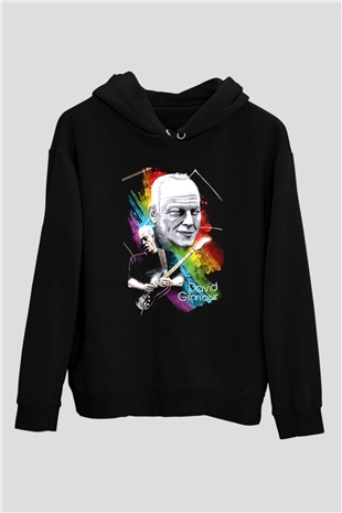 David Gilmour Baskılı Unisex Siyah Kapüşonlu Sweatshirt