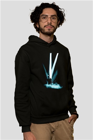David Gilmour Baskılı Unisex Siyah Kapüşonlu Sweatshirt