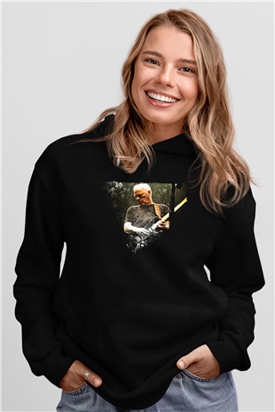 David Gilmour Baskılı Unisex Siyah Kapüşonlu Sweatshirt
